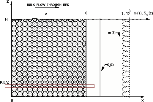 Schematic of a regular bed with spherical packing and expected
morphology function behavior